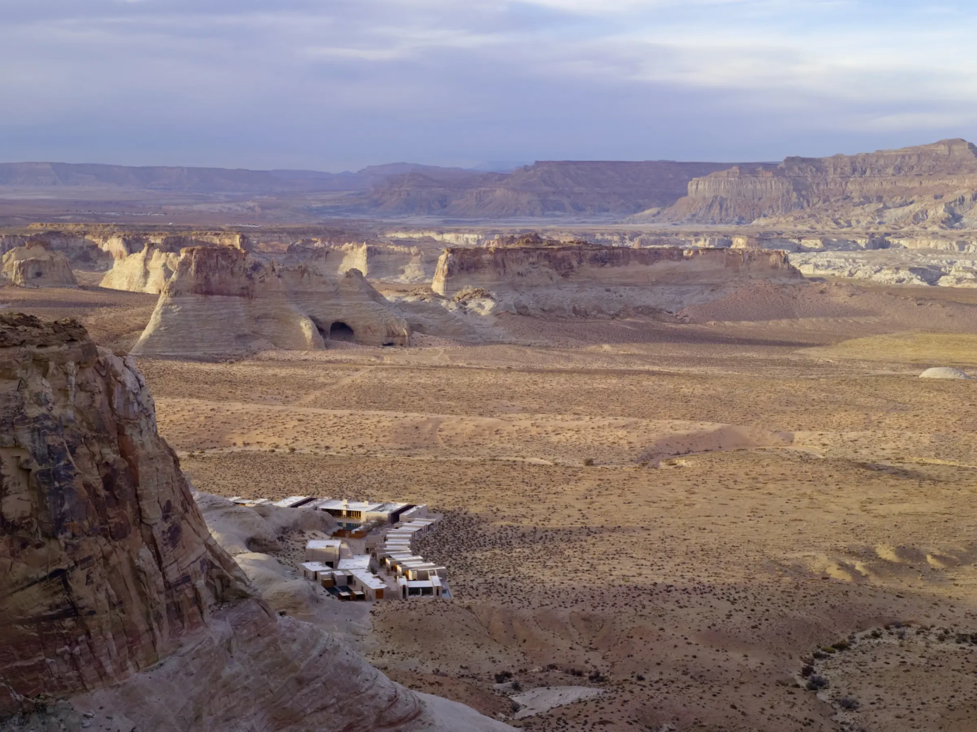The resort, dwarfed by the mesa