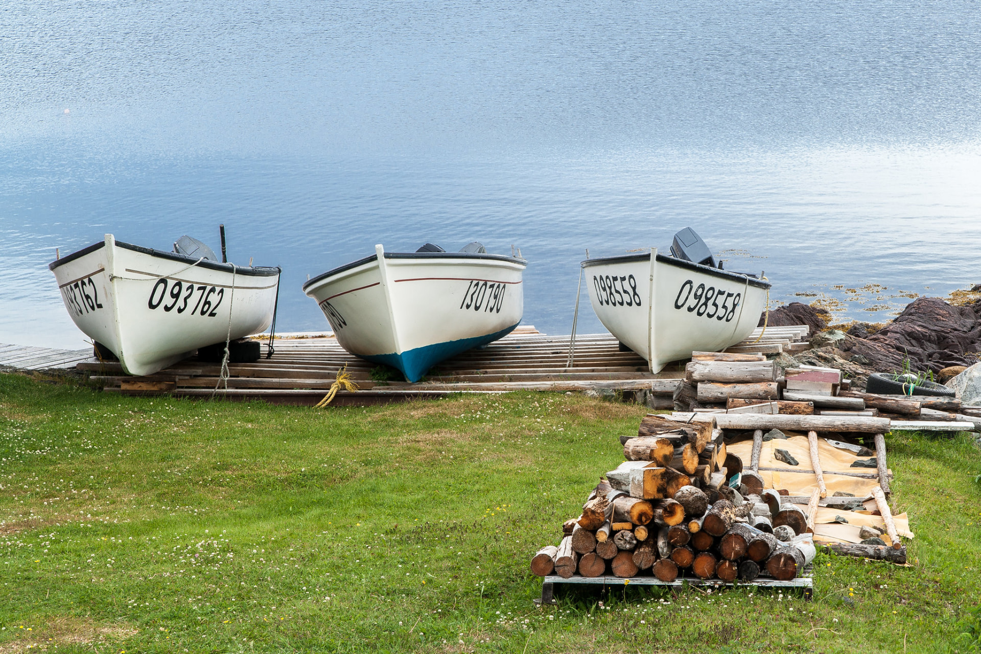 Dories hauled up, waiting