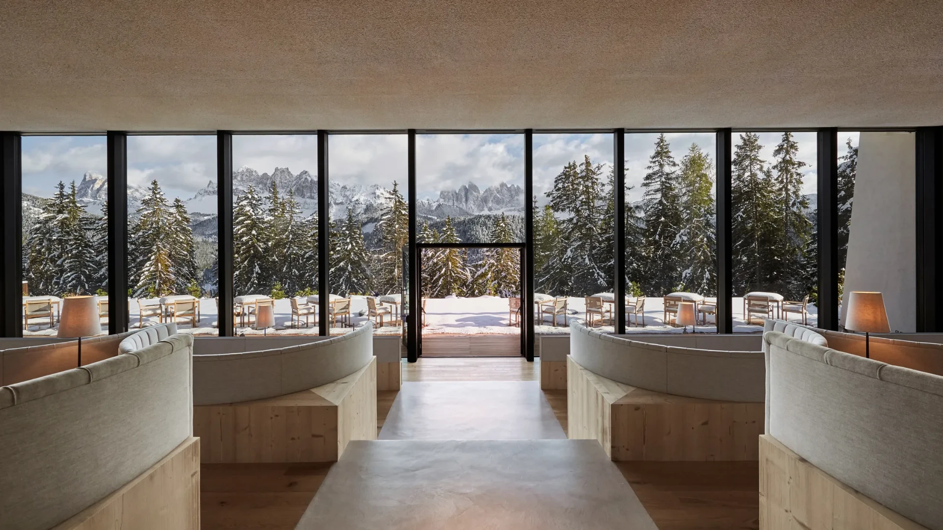 The restaurant, snow beyond the glass